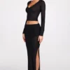 Diana Sheer Jersey Low-Rise Draped Maxi Skirt in Black
