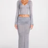 Diana Sheer Jersey Low-Rise Draped Maxi Skirt in Grey
