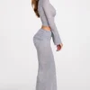 Diana Sheer Jersey Low-Rise Draped Maxi Skirt in Grey