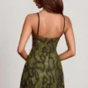 Dianora Embellished Cowl Neck A-line Mini Dress in Green Snake