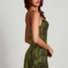 Dianora Embellished Cowl Neck A-line Mini Dress in Green Snake