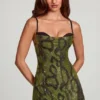 Dianora Embellished Cowl Neck A-line Mini Dress in Green Snake
