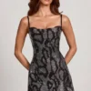 Dianora Embellished Cowl Neck A-line Mini Dress in Silver Snake