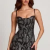 Dianora Embellished Cowl Neck A-line Mini Dress in Silver Snake