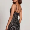 Dianora Embellished Cowl Neck A-line Mini Dress in Silver Snake