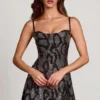 Dianora Embellished Cowl Neck A-line Mini Dress in Silver Snake
