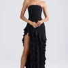 Diletta Ruffle-Trim Strapless Gown in Black