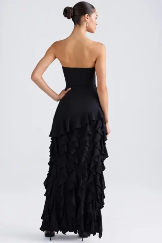 Diletta Ruffle-Trim Strapless Gown in Black