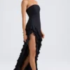 Diletta Ruffle-Trim Strapless Gown in Black