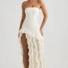 Diletta Ruffle-Trim Strapless Gown in Ivory