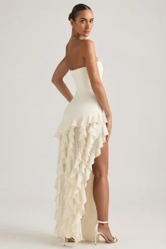 Diletta Ruffle-Trim Strapless Gown in Ivory