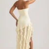 Diletta Ruffle-Trim Strapless Gown in Ivory