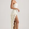 Diletta Ruffle-Trim Strapless Gown in Ivory