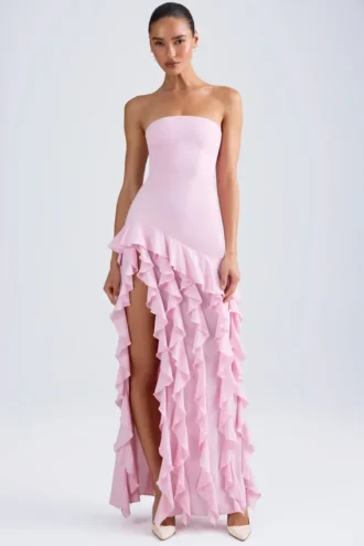 Diletta Ruffle-Trim Strapless Gown in Light Pink