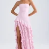 Diletta Ruffle-Trim Strapless Gown in Light Pink