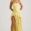 Diletta Ruffle-Trim Strapless Gown in Pastel Yellow