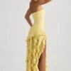 Diletta Ruffle-Trim Strapless Gown in Pastel Yellow