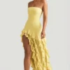Diletta Ruffle-Trim Strapless Gown in Pastel Yellow