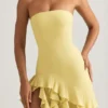 Diletta Ruffle-Trim Strapless Gown in Pastel Yellow