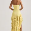 Diletta Ruffle-Trim Strapless Gown in Pastel Yellow