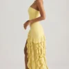 Diletta Ruffle-Trim Strapless Gown in Pastel Yellow