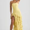 Diletta Ruffle-Trim Strapless Gown in Pastel Yellow