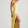 Diletta Ruffle-Trim Strapless Gown in Pastel Yellow