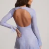 Dixie Embellished Long Sleeve Backless Mini Dress in Blue