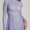 Dixie Embellished Long Sleeve Backless Mini Dress in Blue