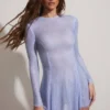 Dixie Embellished Long Sleeve Backless Mini Dress in Blue