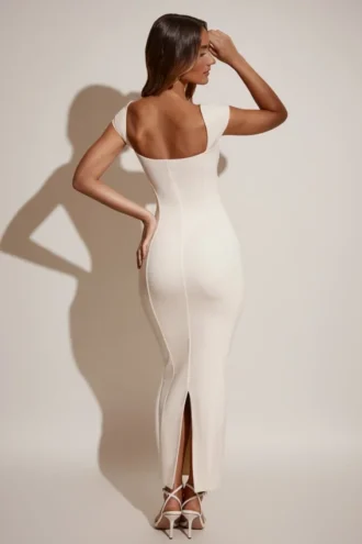 Dolcezza Modal Sweetheart-Neck Cap-Sleeve Maxi Dress in Ivory