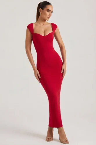 Dolcezza Sweetheart Neckline Maxi Dress in Red