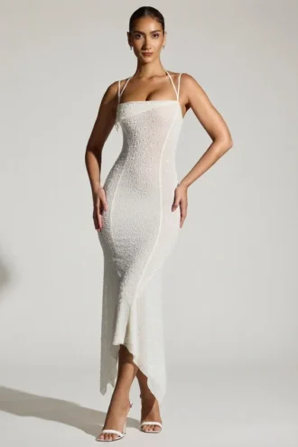 Dole Embellished Handkerchief Hem Maxi Dress in White