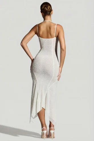 Dole Embellished Handkerchief Hem Maxi Dress in White