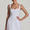 Dominique Embellished Structured A-Line Mini Dress in White