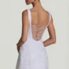 Dominique Embellished Structured A-Line Mini Dress in White
