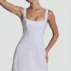 Dominique Embellished Structured A-Line Mini Dress in White