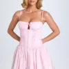 Dorothea Pintucked Shirred Mini Dress in Blush