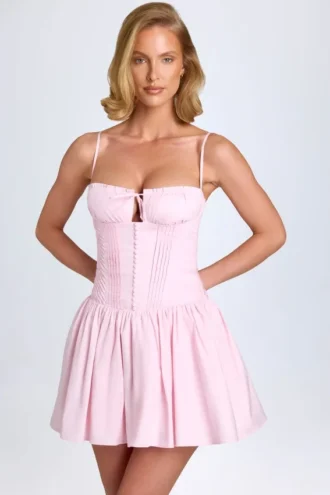dorothea pintucked shirred mini dress in blush 1 330x495 - Dorothea Pintucked Shirred Mini Dress in Blush