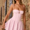 Dorothea Pintucked Shirred Mini Dress in Blush