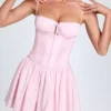 Dorothea Pintucked Shirred Mini Dress in Blush