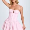 Dorothea Pintucked Shirred Mini Dress in Blush