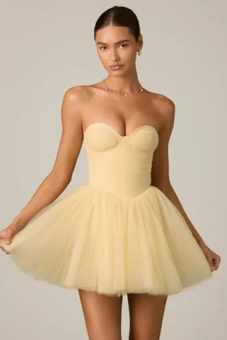 Dottie Tulle Corset Mini Dress in Yellow