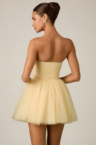 Dottie Tulle Corset Mini Dress in Yellow