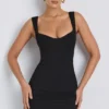 Dove Modal Sweetheart Neckline Bodycon Mini Dress in Black