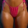 Drawstring Thong Bikini Bottoms in Hot Pink