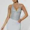 Drea Ruched Mid-Rise Mini Skirt in Silver