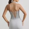Drea Ruched Mid-Rise Mini Skirt in Silver
