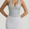 Drea Ruched Mid-Rise Mini Skirt in Silver