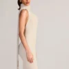 Dree Rib-Knit Scarf-Detail Halterneck Maxi Dress in Cream